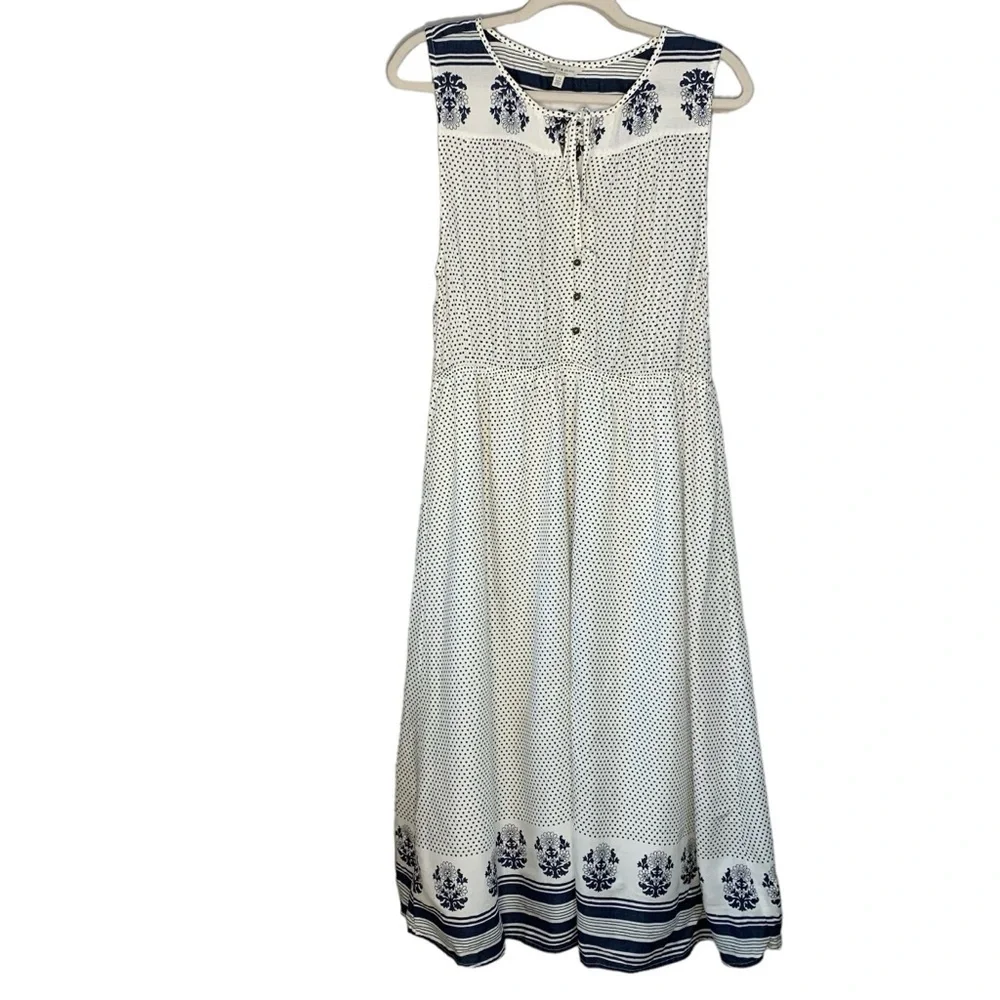 Lucky Brand‎ blue and white polka dot sleeveless maxi dress. Size L
